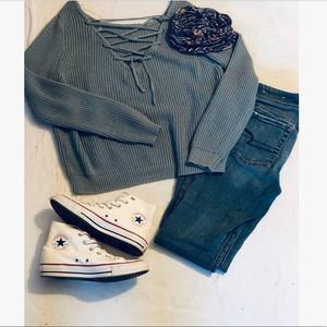 Blue cozy sweater with tied up back *FLASH SALE*